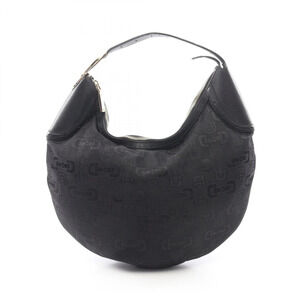 GUCCI Black Leather Horsebit Shoulder Bag